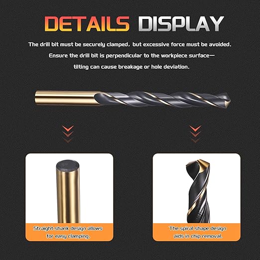 Drill Bit, 11mm Cutting Diameter, 4341 HSS Gold and Black 118° Cutting Angle Number Jobber Bits - (Applications: for Drilling Soft Metal Plastic Wood), 2-Pieces