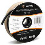 Wirefy 3/8" Heat Shrink Tubing - 3:1 Ratio - Adhesive Lined - Marine Grade Heat Shrink - Black - 50 Feet Roll