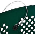 Global Industrial 32 Gallon Outdoor Perforated Steel Round Trash Can with Rain Bonnet Lid, Plastic Liner and Anchor Kit Included, 23-1/2" Diameter x 40-1/2"H, Green