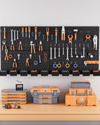 INCLY 158PCS Metal Pegboard Wall Organizer, 48x24 Inch Black Pegboard Panels Tool Organizer Kit with Accessories Hooks and Bins, Peg Board Utility Tool Storage for Garage Workbench Shed