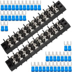 MILAPEAK Terminal Block - 2 Pack 10 Positions 200v-450v 20-30A Dual Row Screw Terminals Strip + 40 PCS Copper Wire Fork Connectors