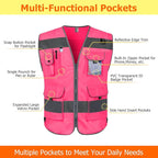 TCCFCCT Safety Vest 9 Pockets High Visibility Reflective Safety Vest for Men Women, Hi Vis Work Vest with Reinforced Sewing, Durable to Use, Meets ANSI/ISEA Standards, (Pink, 3X-Large)