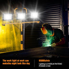 LED Work Lights with Stand, 21000 Lumen, 2-Head Adjustable Work Light, Waterproof Foldable Tripod, 6,500 Kelvin, Extended Cord for Outdoor & Indoor Job Sites, Workshops, Construction, Garage Lighting