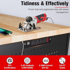 60" Workbench with Drawers, Work Benches for Garage with Strip Light, Adjustable Work Table with Large Pegboard, 2000 LBS Heavy Duty Table with Power Outlet Rubber Wood for Garage, Office