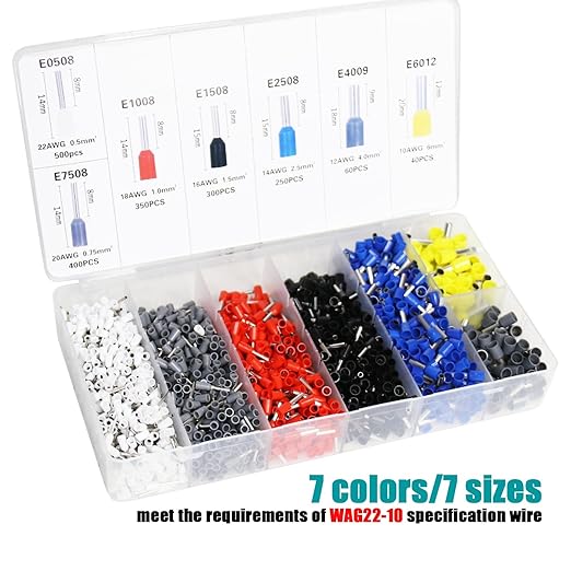 Fidioto Ferrule Crimping Tool Kit, One AWG23-7 Self-Adjustable Ratchet Wire Crimping Tool with 1900PCS Wire Terminals Crimping Connectors Wire End Ferrules