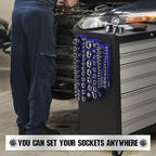 6-Piece 1/4" 3/8" 1/2"-Driver SAE Magnetic Socket Organizer Set (Holds 68 Sockets) - Detachable Tool Tray with 5mm Magnetic Base for Garage/Home Workshop(Sockets Not Included)