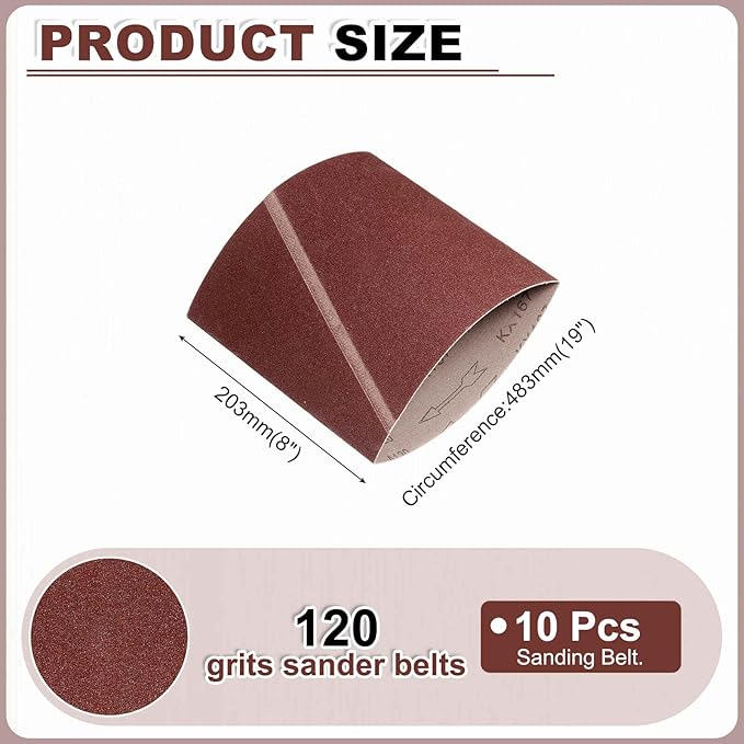 HARFINGTON 8 x 19 Inch Sanding Belts, 12 Pcs 120 Grits Aluminum Oxide Abrasive Belt Sander File Belt for Woodworking, Metal Polishing, Knife Sharpener