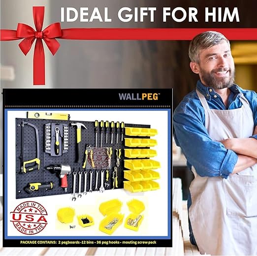 WallPeg Pegboard Kit - 4 Each 24"x16" Peg Board Panels - Made in USA - Mounted Size is 48" x 24" Pegboards Wall Organizer for Walls Home, Garage Tool Storage, Office Organization, Kitchen, Craft Room