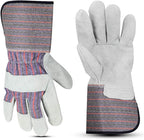 Glove Station Cowhide Split Leather Palm Work Gloves with Rubberized Safety Cuff