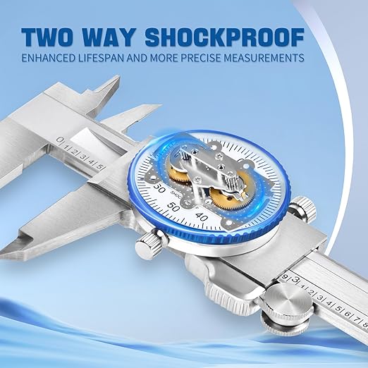Dasqua Double Shock-Proof Dial Caliper Pro Monoblock High Precision with 0-12" Range,Accuracy of ±0.001''