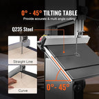 VEVOR Band Saw with Stand, 10-Inch, 560 & 1100 RPM Two-Speed Benchtop Bandsaw, 370W 1/2HP Motor with Metal Stand Optimized Work Light Workbench Fence and Miter Gauge, for Woodworking Aluminum Plastic