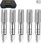 5-Piece NPT Pipe Tap Set, Precision Carbon Steel NPT Tap Thread Cutting Brill Bits Set for Clean Accurate Threads, 3/8" NPT Tap, Perfect for Plumbers Mechanics DIYers, with Durable Plastic Case.