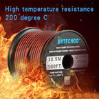 BNTECHGO 18 Gauge Flexible 2 Conductor Parallel Silicone Wire Spool Red Black High Resistant 200 deg C 600V for Single Color LED Strip Extension Cable Cord,Model,100ft Stranded Tinned Copper Wire