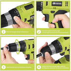 Cordless Drill Set, 20V Electric Power Drill with Battery And Charger, Torque 30N, 21+1 Torque Setting, 3/8-Inch Keyless Chuck, Drill Driver Bits Kit, with LED Electric Drill Set. （green)