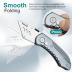 Vickay Folding Utility Knife, Box Cutter with Heavy Duty SK5 Quick Change Blades, Safety Axis Lock Design Razor Knife, Lightweight Aluminum Handle Belt Clip for Office Home Artcraft (Grey)