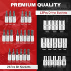 46PCS Small Drive Socket Ratchet Wrench Screwdriver Set, 1/4 Inch Metric Socket and Ratchet Wrench Set with Extension Bar, Compact Tool Set for Car