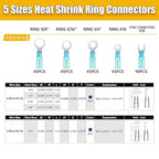 270PCS Marine Grade Heat Shrink Wire Connectors-Electrical Connectors Kit of Tinned Red Copper,Crimp Insulated Ring Fork Spade Butt Splice AWG16-14 Gauge (270pcs Blue, AWG 16-14)