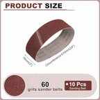 HARFINGTON 3 x 24 Inch Sanding Belts, 10 Pcs 60 Grits Aluminum Oxide Abrasive Belt Sander File Belt for Woodworking, Metal Polishing, Knife Sharpener