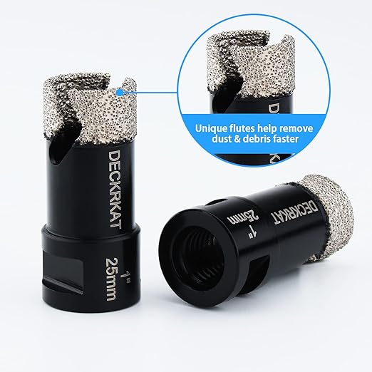 Dry Diamond Core Drill Bits 1 inch with Slots 25mm Diamond Hole Saws, with 5/8-11 Thread to 3/8” Hex Shank Adapter Fit Both Angle Grinders & Electric Drills for Porcelain Granite Tiles Brick Concrete