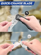 Utility Knife, BIBURY Upgraded Version Heavy Duty Box Cutter, Pocket Carpet knife with 10 Replaceable SK5 Stainless Steel Blades, Belt Clip, Easy Release Button, Quick Change and Safety Lock-Black