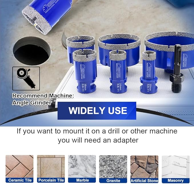 SHDIATOOL Diamond Drill Core Bits Set for Porcelain Hole Saw Cutter for Tile Marble Ceramic Granite 5/8-inch-11 6pieces(20/25/35/50/75/100MM)