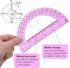 Zonon 2 Pcs 6 Inch Plastic Protractor Math Protractors 180 Degrees Angle Measurement, Translucent for Geometry Classroom Kid Student School Office Supplies(Pink)