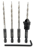 FTG USA Adjustable Wood Countersink Drill Bit #6 (9/64") with 3 Tapered Drill Bits for Woodworking