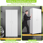 Garage Storage Cabinet with with Pegboard and Wheels,73" Metal Lockable File Cabinet with 2 Doors and 4 Adjustable Shelves,Tool Storage,Home Office Garage,Gym,School (White)