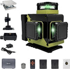 Laser Level 360 Self Leveling, 3x360° Green Cross Line Lazer Leveler Tool for Construction and Picture Hanging, 3D 12 Lines Laser with 2*3600mAh Rechargeable Battery Magnetic Rotating Bracket