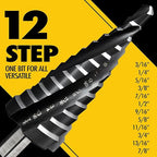 Four Spiral Flute Cobalt Step Drill Bit, 3/16'' - 7/8'' M35 TiAlN Coating Impact Ready Unibit Step Drill Bit, 1/4" Hex Shank Step Bit for Metal, Stainless Steel, Aluminum, Plastic
