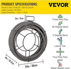 VEVOR Drain Cleaning Cable 100 ft x 1/2 inch Solid Core Cable Sewer Cable, Drain Auger Cable Cleaner, Snake Clog Pipe Drain Cleaning Cable W/Four Shapes of Cutters