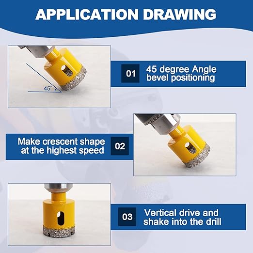 HIGHDRIL Diamond Drill Bits Kit with Triangle Shank for Porcelain Tile Ceramic Marble Brick Concrete Vacuum Brazed Hole Saw(6/8/10/20/25/28/35/45/50/65mm+35mm Hex Shank Chamfer Beveling Bit
