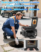Sanyipace Self-Leveling Sewer Camera 100FT/30M with Wheels and Retractable Handle, Drain Camera with 512Hz Transmitter, Distance Counter, Microphone Speaker Keyboard, 10" Color Screen, 32GB TF Card