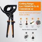 Nasop Heavy Duty Ratcheting Cable Cutter for 750MCM Copper and 1000MCM Aluminum