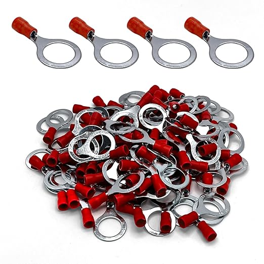 ANGSTROM 1/2" Bolt Ring Terminals, Insulated Electrical Crimp Connectors 100pcs (22-16ga Red)