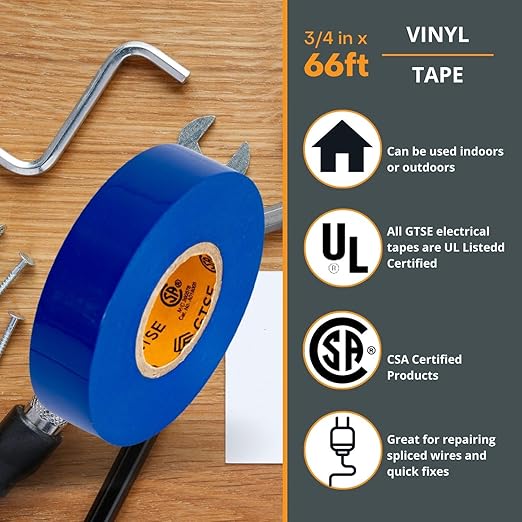 GTSE Blue Electrical Tape, 120 Rolls Bulk Box – Waterproof, Industrial Grade Vinyl, 3/4 in x 66ft– Strong Self-Adhesive PVC Electric Tape for Wire Insulation, 7 Mil, 600V – UL/CSA Listed