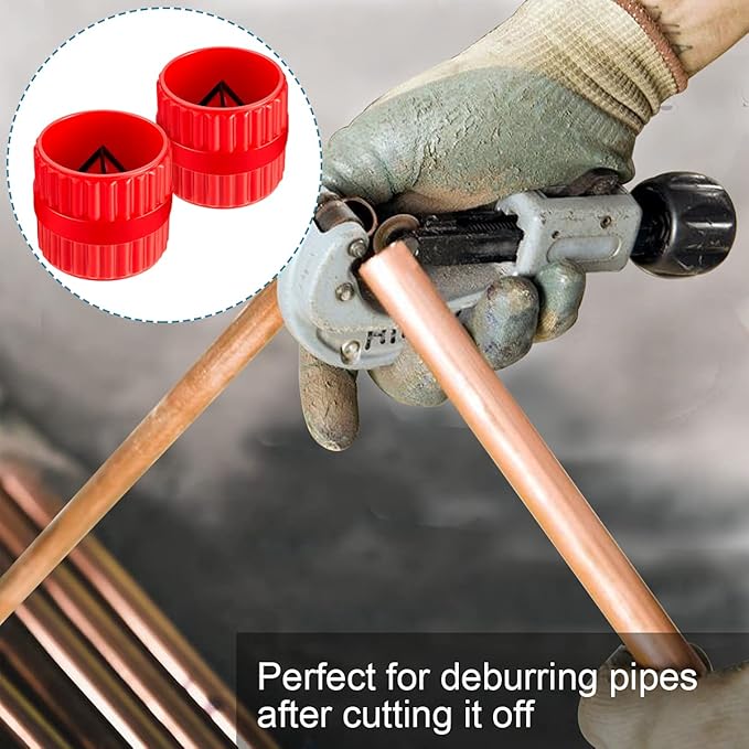 2 Pieces Red Inner-Outer Reamer Pipe and Tube Deburring Reamer Tubing Chamfer Tool for PVC/PPR/Copper/Brass/Aluminum Tubes(3/16-inch to 1-1/4-inch)