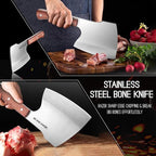 ROCOCO Meat Bone Cleaver Knife for Meat Cutting Heavy Duty Butcher Axes Hand Forged Full Tang Chopper for Kitchen Thanksgiving Christmas Gifts Idea Men Silver