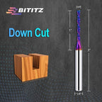 1/4 Inch Shank 1/8 Inch Dia Downcut Spiral Router Bit - 1 Inch Cutting Length 3 Inch Overall Length| CNC Router Bits for Woodworking, Mortising, and Engraving