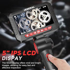 Articulating Borescope Camera - JESERAL 5" HD 1080P Inspection Camera Screen with 6 Led Light, Endoscope with 6.2mm Len IP67 Waterproof Probe, 3X Zoom Borescope with Semi-Rigid 5FT Cable for Mechanic