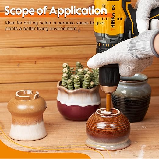 THINKWORK Diamond Drill Bits, Dry/Wet Brazing Hollow Drill Hole Saw Kit, 12 PCS Tile Opener (1/4"-2”) with Double Suction Cups Hole Saw Guide Jig, Suitable for Glass, Ceramic, Tile, Marble, Porcelain