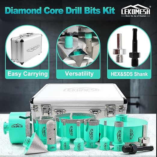 Tile Hole Saw Kit for Porcelain Tile-(6/6/8/20/35/50/75/100/125mm+Finger Bit+Chamfer Bit+Adapter) Diamond Drill Bits Precision Cutting for Ceramic Marble Brick Granite,5/8"-11 Thread