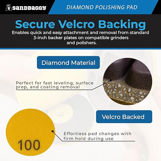 Sandbaggy 3" Metal Bond Diamond Polishing Pad - 100 Grit (8mm Thick) (600, 3-inch)