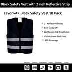 Safety Vests 10 Pack - Black Reflective High Visibility Construction ANSI Class 2 Work Vests for Men,Woman,Hi Vis and Neon Silver Strip