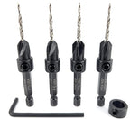 FTG USA Adjustable Wood Countersink Drill Bit Set 4 Pc #4 (7/64") with Tapered Drill Bit for Woodworking