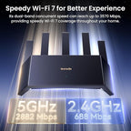 Tenda BE3600 Dual Band WiFi 7 Router (RE3L)– 3x1G Ports, Easy Setup, Security Protect, Parental Control, Access Point Mode, Vertical Design, MLO, VPN, NFC
