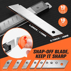 3 Pack Utility Knife Box Cutter Retractable, Compact Box Knife for Cartons, Cardboard, and Boxes, with 10 Piece 18mm Wider Snap-off Blade Razor Sharp Blade, Perfect for Office and Home Use