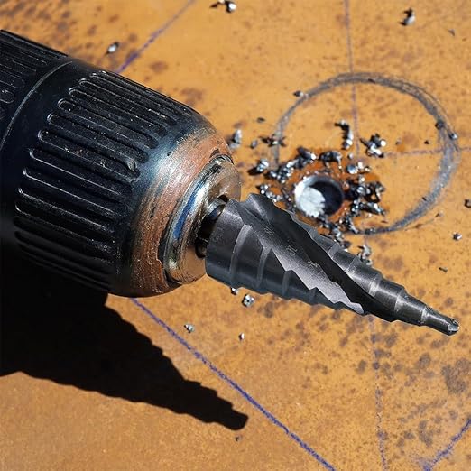 Four Spiral Flute Step Drill Bit, 1/8" - 1/2"(13 Sizes) 1/4" Hex Shank Cobalt Step Drill Bit Fully Coated with TiAlN for Metal, Stainless Steel, Aluminum, Plastic