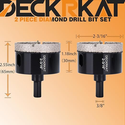 2-3/16 Inch Diamond Hole-Saw Bits with Pilot Drill Bit-2pc 2-3/16" Diamond Tipped Tile Hole Saws with Guiding Bit Accurate Drilling for Porcelain Tile Ceramic Pottery Granite Stone Glass Bottles 55mm