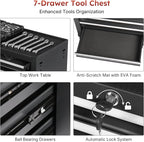 Rovibek 7-Drawer Rolling Tool Chest, Metal Rolling Tool Box with Lockable Drawers, Tool Box with Wheels for Garage, Warehouse, Workshop, Repair Shop, Large Capacity Tool Storage Cabinet (Black)